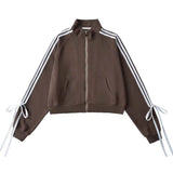 Kukombo Blokette Bows Side Stripe Zip Up Sweatshirt