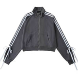 Kukombo Blokette Bows Side Stripe Zip Up Sweatshirt