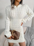 Kukombo Homecoming Dress Party Outfits Body-Con Cable Knit Crewneck Sweater Dress