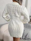 Kukombo Homecoming Dress Party Outfits Body-Con Cable Knit Crewneck Sweater Dress