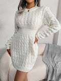 Kukombo Homecoming Dress Party Outfits Body-Con Cable Knit Crewneck Sweater Dress