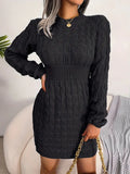 Kukombo Homecoming Dress Party Outfits Body-Con Cable Knit Crewneck Sweater Dress