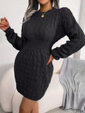 Kukombo Homecoming Dress Party Outfits Body-Con Cable Knit Crewneck Sweater Dress