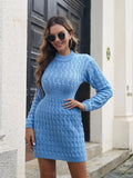 Kukombo Homecoming Dress Party Outfits Body-Con Cable Knit Crewneck Sweater Dress