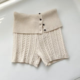 Kukombo Retro Knitted Suit Women's Solid High Neck Zipper Top Twist Shorts Suit Casual High Waist Knitted Shorts Sweater Suit