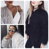 Kukombo Outfit  Autumn Winter Furry Faux Fur Coat Women Fluffy Warm Long Sleeve Female Outerwear Coat Jacket Hairy Collarless Overcoat