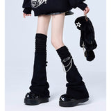 Kukombo Outfit Gothic Streetwear Sock Y2K Legging women Knit Sock Femme Flared Leg Buckle Or Chain Knits Foot Cover Gothic Emo Girl Sweet cloth