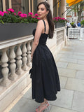 Kukombo outfit Summer Black Holiday Party Dresses Elegant Spaghetti Strap Midi Lace Up Dress Black Casual Women New In Dress 2023