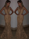 Kukombo Deep V Gold Sequin Dress Sleeveless Hollow Out Halter Lace Party Gown Sexy Backless Waist Cinched Slim Fit Fishtail Long Dresses ootd outfit idea