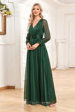 Kukombo valentines day outfits V-neck shiny chiffon evening dress