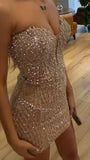 Kukombo Homecoming Dress Party Outfits Sexy Strapless Champagne Birthday Dresses Bling Birthday Outfits P793