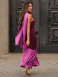 Kukombo Spring Outfits Elegant Shawl Collar Strapless Maxi Dress Women Fashion Contrast Spliced Pleated Hem Backless Robe Ladies 2025 Party Vestidos