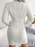 Kukombo Homecoming Dress Party Outfits Cable Knit V Neck Sweater Dress