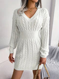 Kukombo Homecoming Dress Party Outfits Cable Knit V Neck Sweater Dress