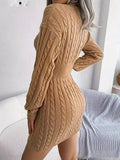 Kukombo Homecoming Dress Party Outfits Cable Knit V Neck Sweater Dress