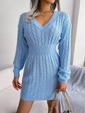 Kukombo Homecoming Dress Party Outfits Cable Knit V Neck Sweater Dress