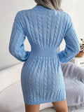 Kukombo Homecoming Dress Party Outfits Cable Knit V Neck Sweater Dress