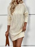 Kukombo Homecoming Dress Party Outfits Casual Crewneck Solid Color Knit Sweater Dress