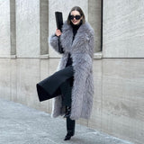 Kukombo Spring Outfits Faux Fur Long Women Winter Coats Vintage Full Sleeve Pocket Lapel Thicken Warm Outerwear Female Fashion New Streetwear