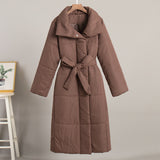 Kukombo Spring Outfits Long Women Winter Coats Elegant Cotton Big Lapel Jacket With Belt Thick Female Warm Coat Winter New Loose Outerwears