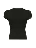 Kukombo Black Solid Slim Elegant Basic Short Sleeve Tees Lace Trim Cute Y2K V Neck White T Shirts Women Summer Streetwear Tops