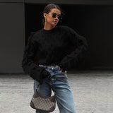 Kukombo Knitted O-Neck Sweater Women's Autumn Winter Fashion Tassel Long Sleeve Short Solid Slim Top Casual Streetwear Pullover