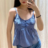 Kukombo Women Y2k Babydoll Cami Tops Ruffles Hem Spaghetti Strap Crop Tops Sleeveless Backless Peplum Shirts Summer Cute Tops