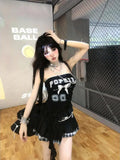 Kukombo Irregular Sleeveless Chest Gothic Bow Female Short Blouse Cute Y2k Crop Tops Sweet Cool Korean Subculture Harajuku Match Color ootd