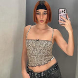 Kukombo Leopard Print Ruffles Strap Sleeveless Slim Camis Crop Top Y2K Streetwear Summer Party Sexy Wholesale Casual ClothingChristmas Gifts