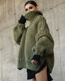 Kukombo Outfit Solid Knit Turtlrneck Double Lantern Sleeve Women Pullover Thick Warm Oversized Loose Top Sweater  Fall Winter Chic Knitwear