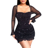 Kukombo valentines day outfits Evening Dress Y2k Clothes Long-sleeved Mini Dress Sexy Bodycon Party Club Dress 2024 Women Lace Vestidos De Mujer Casualy