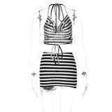 Kukombo Lyegns Striped Print Zebra Halter Cami Top Mini Skirt 2 Piece Set Summer Beachwear Y2K Streetwear Evening Casual ClothingChristmas Gifts