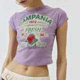 Kukombo Women Campania Fresh Strawberries Graphic Print Baby Tees Shirt Urban Outfitters Teen Girls Cute Crop Tops Y2k Clothes