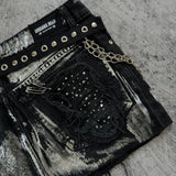 Kukombo Outfit Y2k Gothic Shorts Vintage Women Hole Rivet Rhinestones Hip Hop Emo Girl Tassels Anime Pants Sexy Summer Hot Denim Mini Shorts