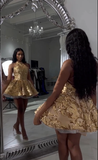 Kukombo Homecoming Dress Party Outfits Cute A line Halter Sequin Short Gold Homecoming Dress P2267