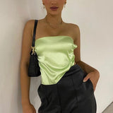 Kukombo Women Strapless Crop Top Sexy Sleeveless Tube Top Bustier Low Cut Backless Bandage Tanks Cami Y2K Aesthetic Clothes