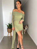 Kukombo Strapless Backless Sexy Mini Dress For Women Fashion Off-shoulder Long Sleeve Bodycon Club Party Dress Elegant 2025 New