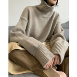 Kukombo Outfit Autumn and Winter New Thick Cashmere Sweater Women High Neck Pullover Sweater Warm Loose Knitted Base Sweater Jacket Tops