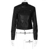 Kukombo Slim Leather Long Sleeve Zipper Metal Button Slim Jackets Coats 2023 New Winter Casual Y2K Wholesale Vacation ClothingChristmas Gifts