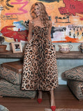 Kukombo Spring Outfits Leopard Print Sleeveless Sling Dress For Women Fashion Backless A Line Long Dresses 2025 New Vintage Female High Street Vestidos