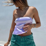 Kukombo Women Strapless Crop Top Sexy Sleeveless Tube Top Bustier Low Cut Backless Bandage Tanks Cami Y2K Aesthetic Clothes