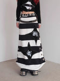 Kukombo Summer Goth Stripe Bust skirt Japan Clothing Punk 2000s Girl Skull Dresses Y2k Aesthetic kawaii Streetwear Straight Dress Womens ootd