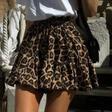 Kukombo Women's Leopard Print Skirt Retro Sexy Pleated A-Line Skirt High Waist Slim Casual Party Street Y2k Ruffle Skirt Outfits