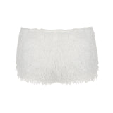 Kukombo Faux Fur Solid Knitted Women’s Short Chic Y2K Skinny Simple Low Waist Autumn Winter Design Basic Pants