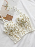 Kukombo White Vintage Bustier Corset with Floral Lace