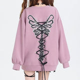 Kukombo Grunge Lace-Up Butterfly Skeleton Sweatshirt