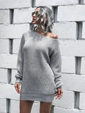 Kukombo Homecoming Dress Party Outfits Loose Round Neck Solid Sweater Dress