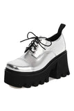 Kukombo Silver Platform School Shoes