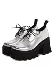 Kukombo Silver Platform School Shoes