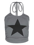 Kukombo Grey Y2k Star Crop Cami Top with Neck Halter